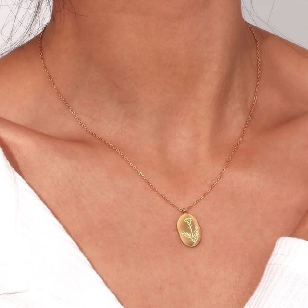 18k Gold Plated March Birthflower Pendant Necklace - Picture 2 of 7